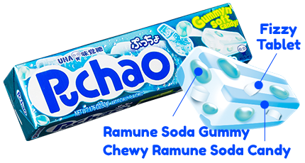 Puchao Stick - Ramune Soda Gummy, Chewy Ramune Soda Candy and Fizzy Tablet
